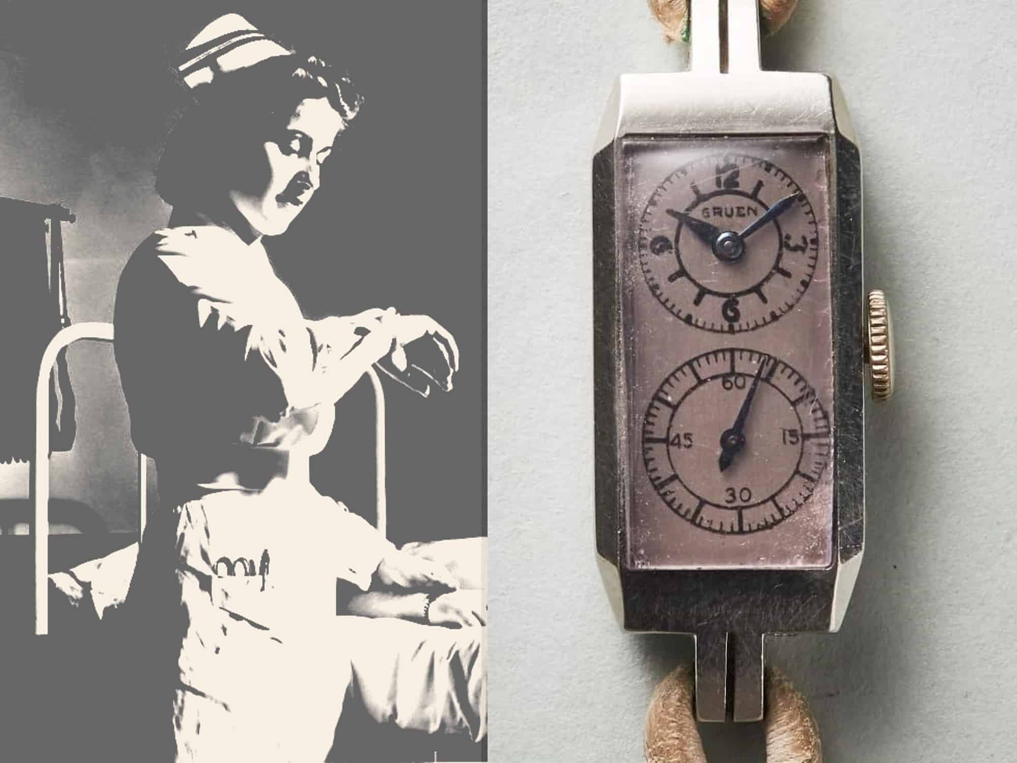 Krankenschwester-Uhr Gruen Dual-Dial Vintage Uhr