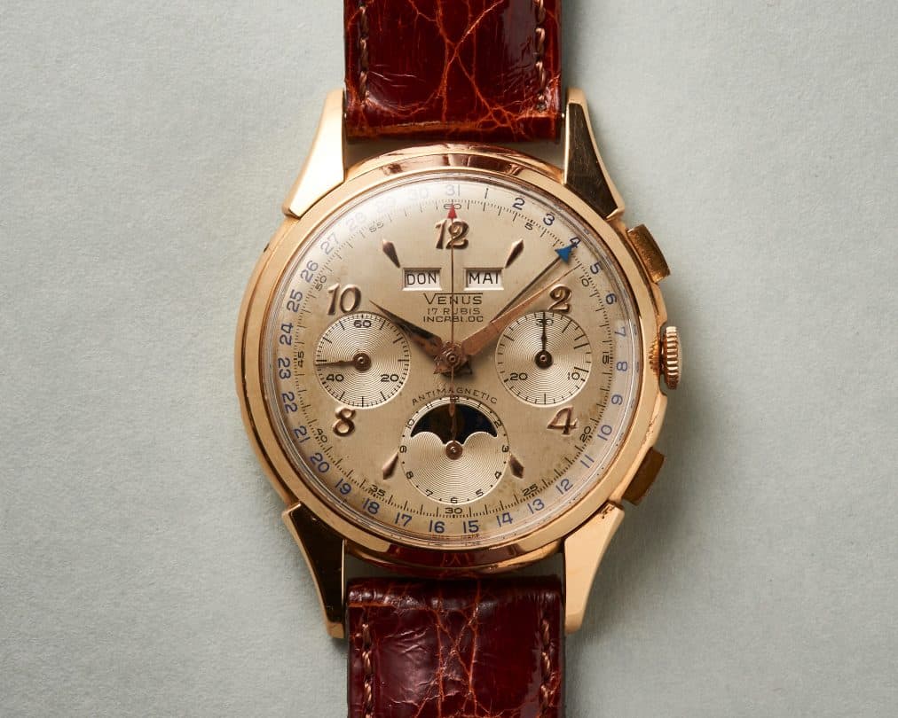 Vintage UhrenklassikerVenus Chronograph aus La Chaux de Fonds mit Vollkalender und Mondphase