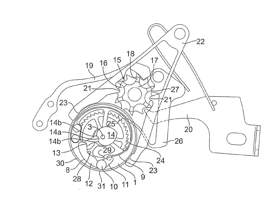 Breitling B03 Patent - Zange geschlossen: der Schleppzeiger ist angehalten