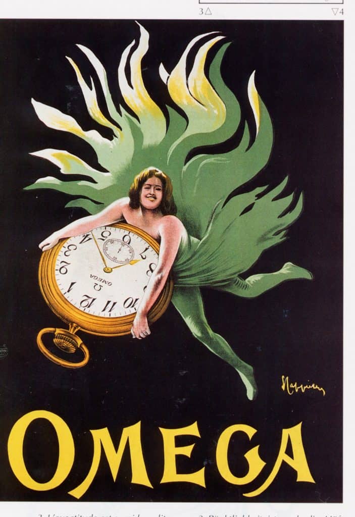 Dieses Inserat gestaltete Leonetto Capiello für Omega unter dem Motto „Genie der genauen Zeit“