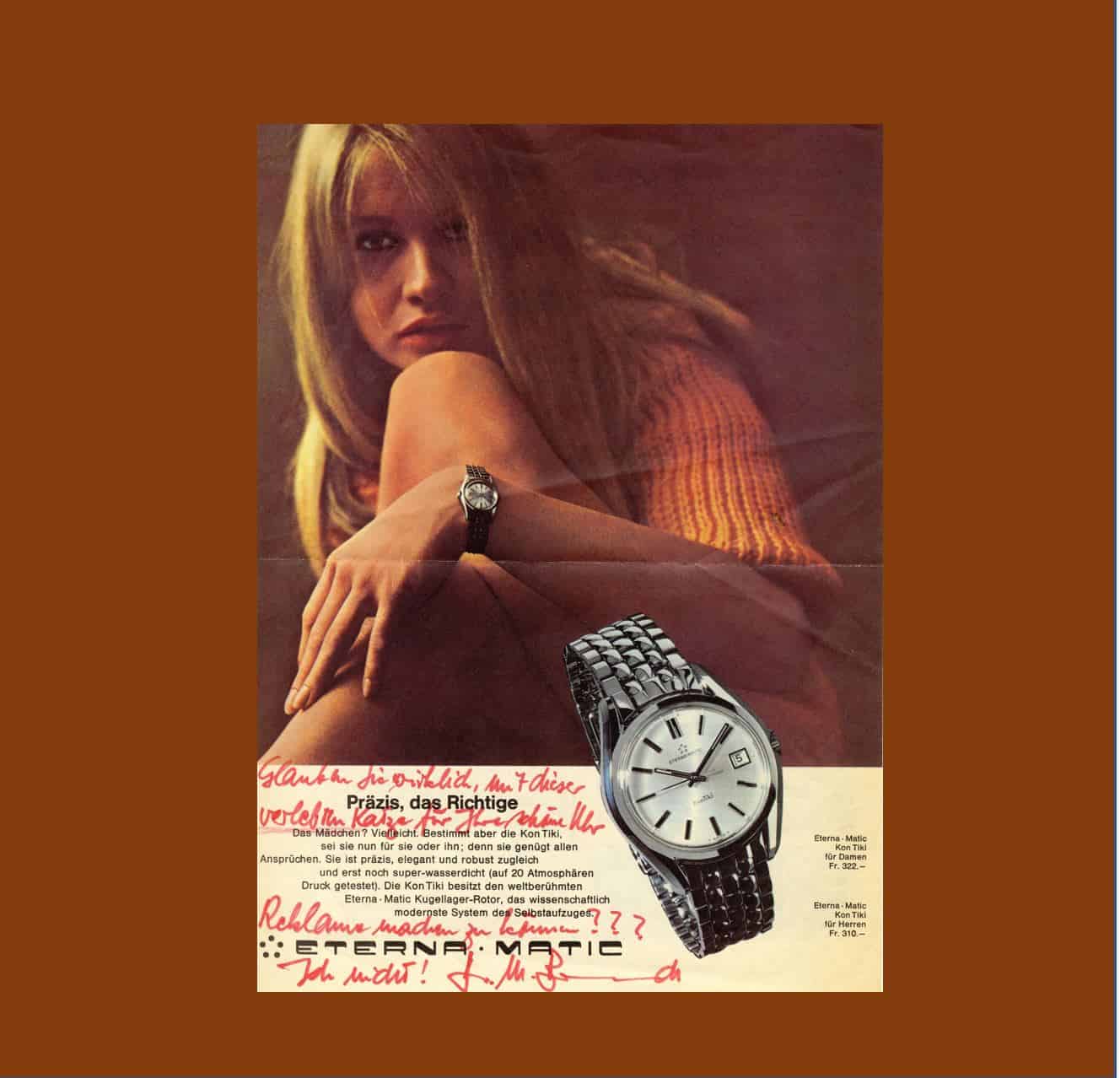 Eterna KonTiki Vintage und die WerbungEterna KonTiki: Mit dieser verlebten Katze Reklame für eine schöne Uhr machen ?