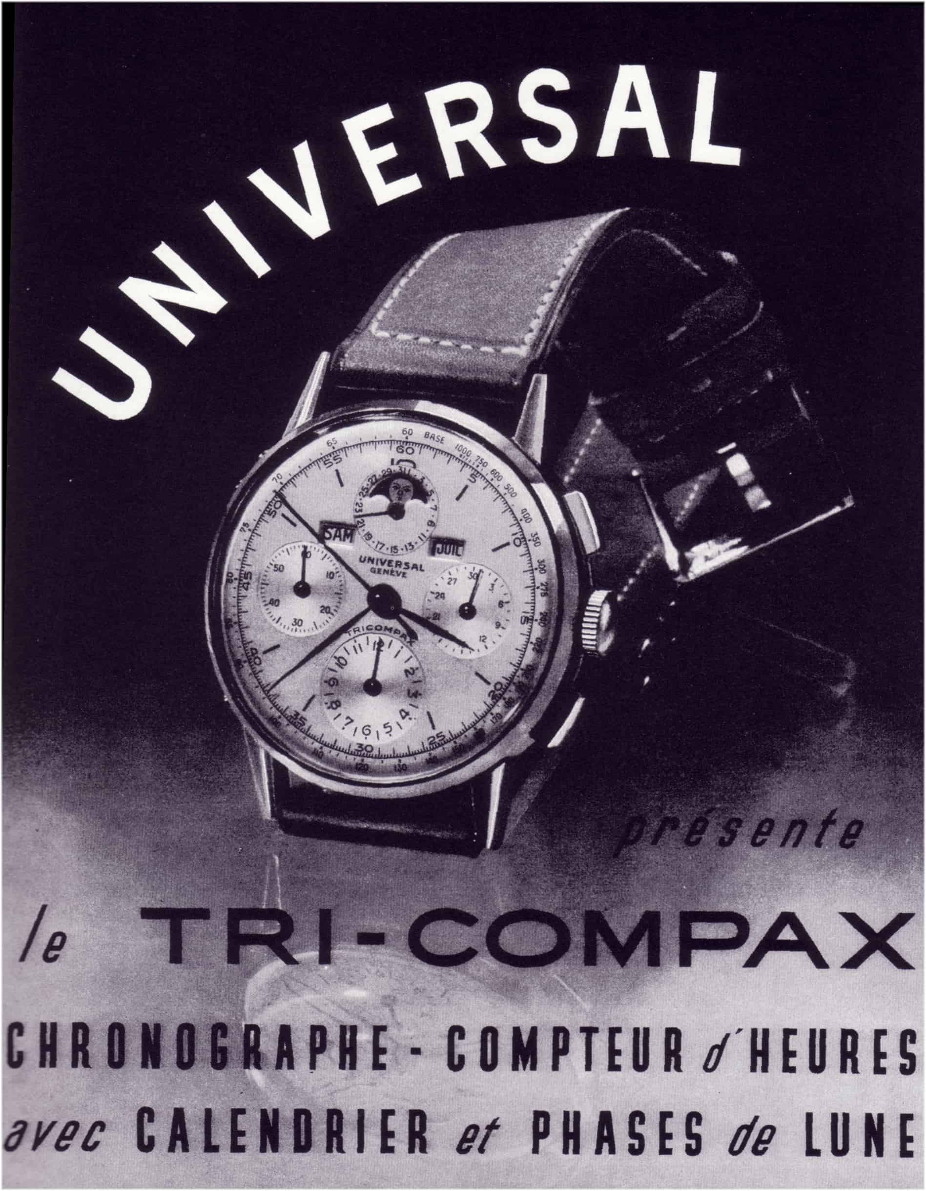 Seit 1944 belegt: der Tri-Compax von Universal Genève. Eine Armbanduhr, drei Funktionen