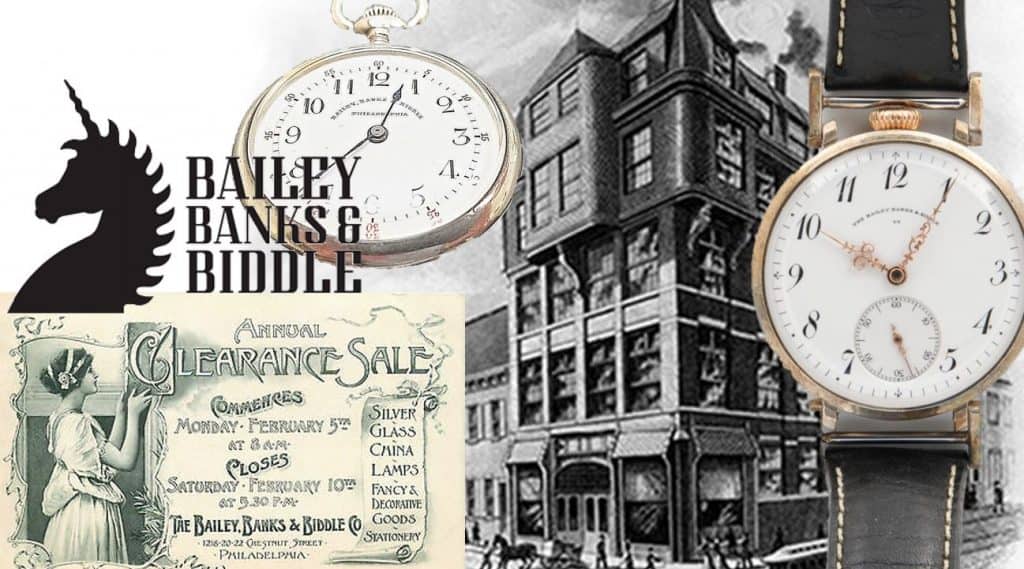 Bailey, Banks&Biddle historisches Geschäft mit zwei alten Taschenuhren