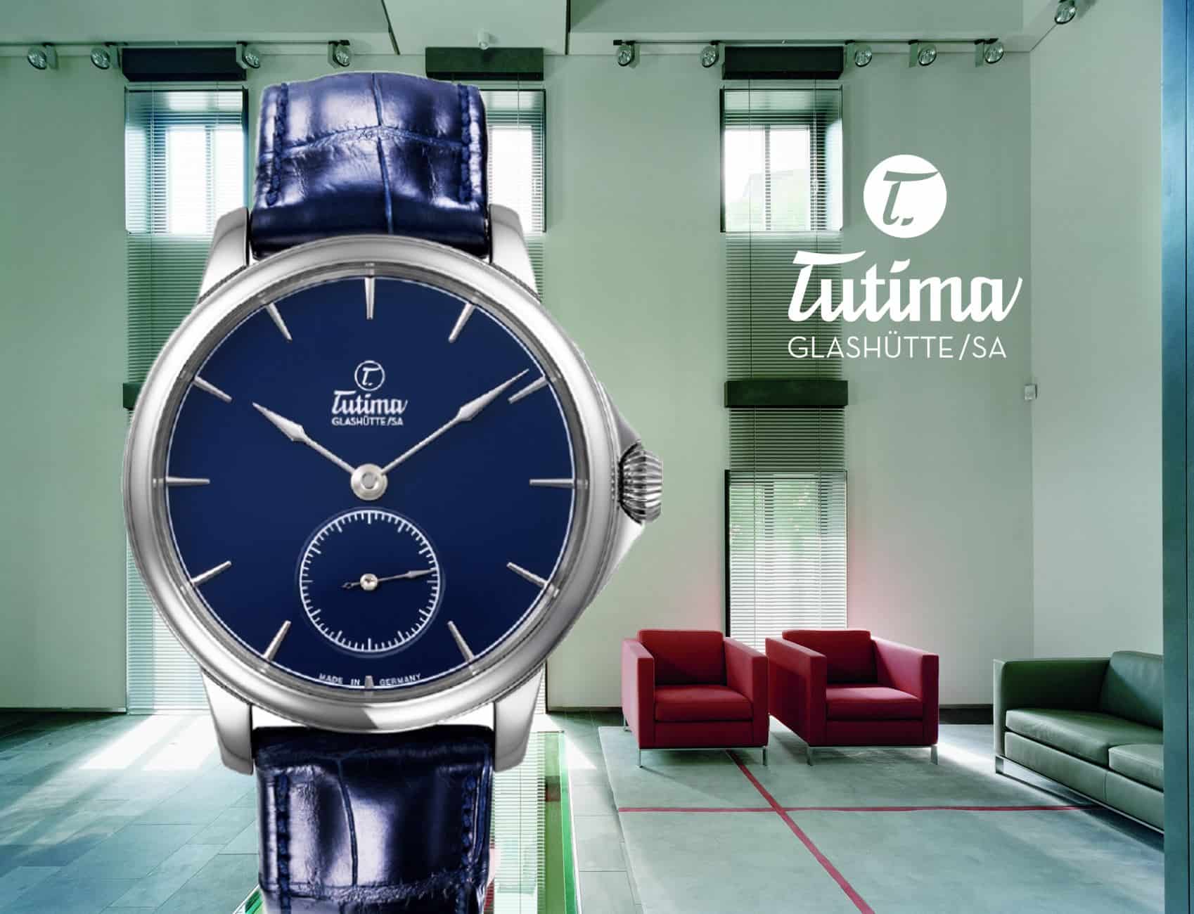 Tutima in Glashütte mit einer Tutima Patria Armbanduhr in blau