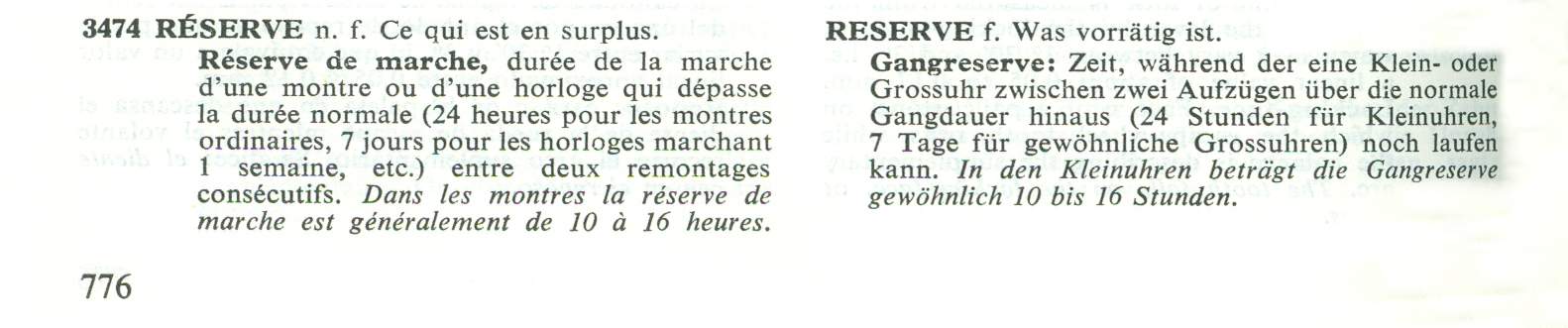 Georges Albert Berner Illustriertes Wörterbuch der Uhrmacherei Gangreserve