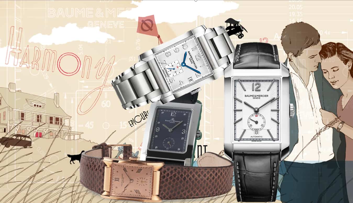 Vier Generationen rechteckiger Armbanduhren bei Baume & Mercier