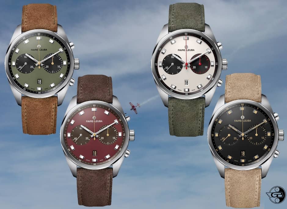 Das Farbspektrum der 4 Armbanduhren des Favre-Leuba Sky Chief Chronograph