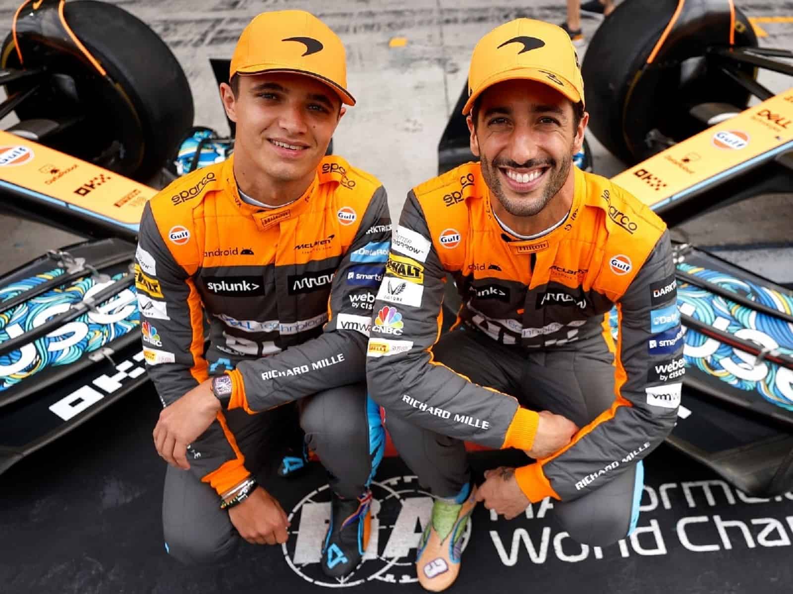 McLaren Teamfahrer Lando Norris und mit Daniel Ricciardo mit Richard Mille