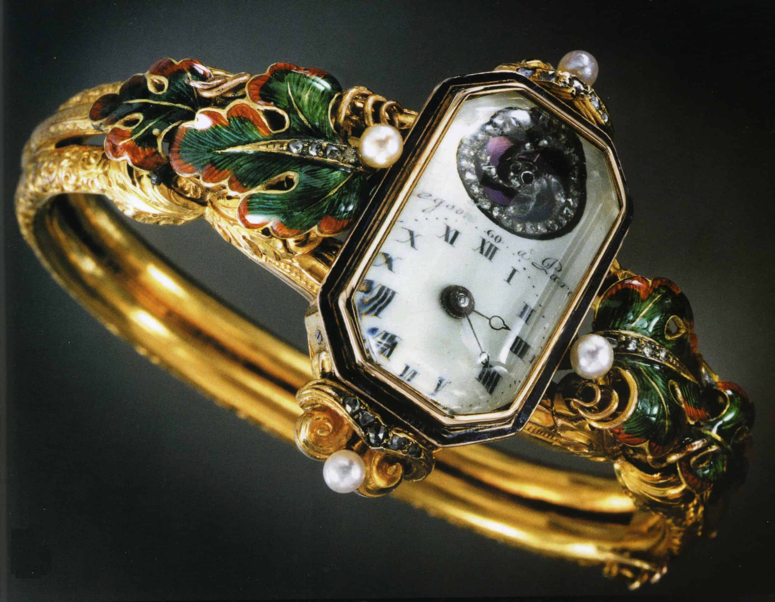 Eine der frühesten Armbanduhren mit sichtbarer Unruh von Pierre Gregson von cira 1790 
