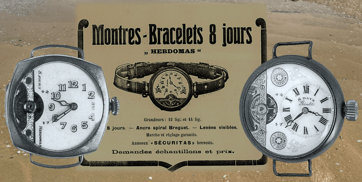 Hebdomas Uhren von Graizely & Co 1913 und Gintz Patent 1915 mit sichtbarer Unruh