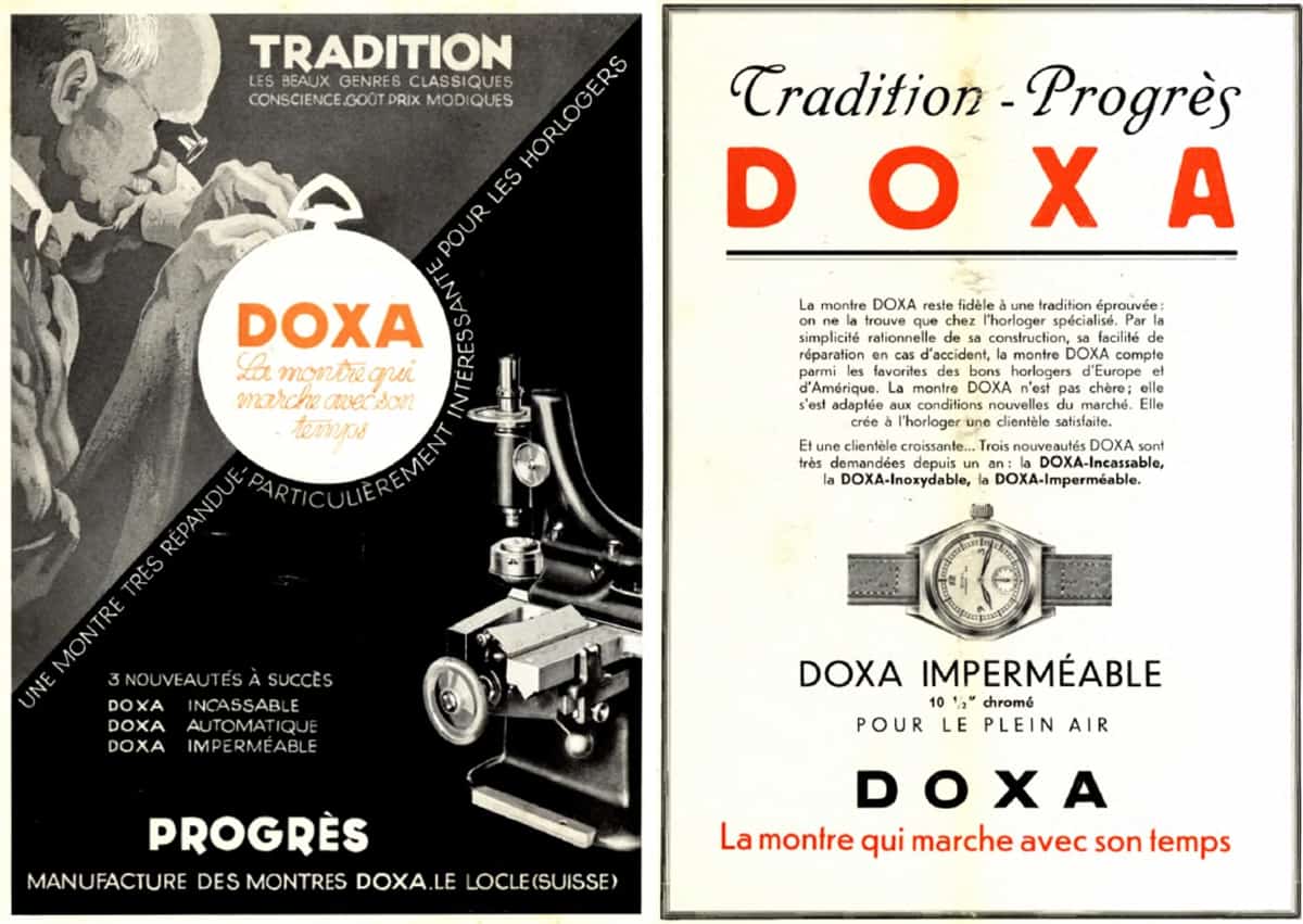 Alte Anzeigen der Uhrenmarke Doxa