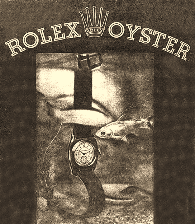 Rolex Oyster im Goldfischglas Anzeigenmotiv von 1932