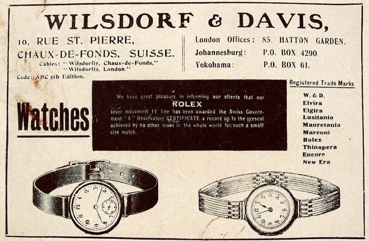 Wilsdorf Davis Advertising Londin 1909