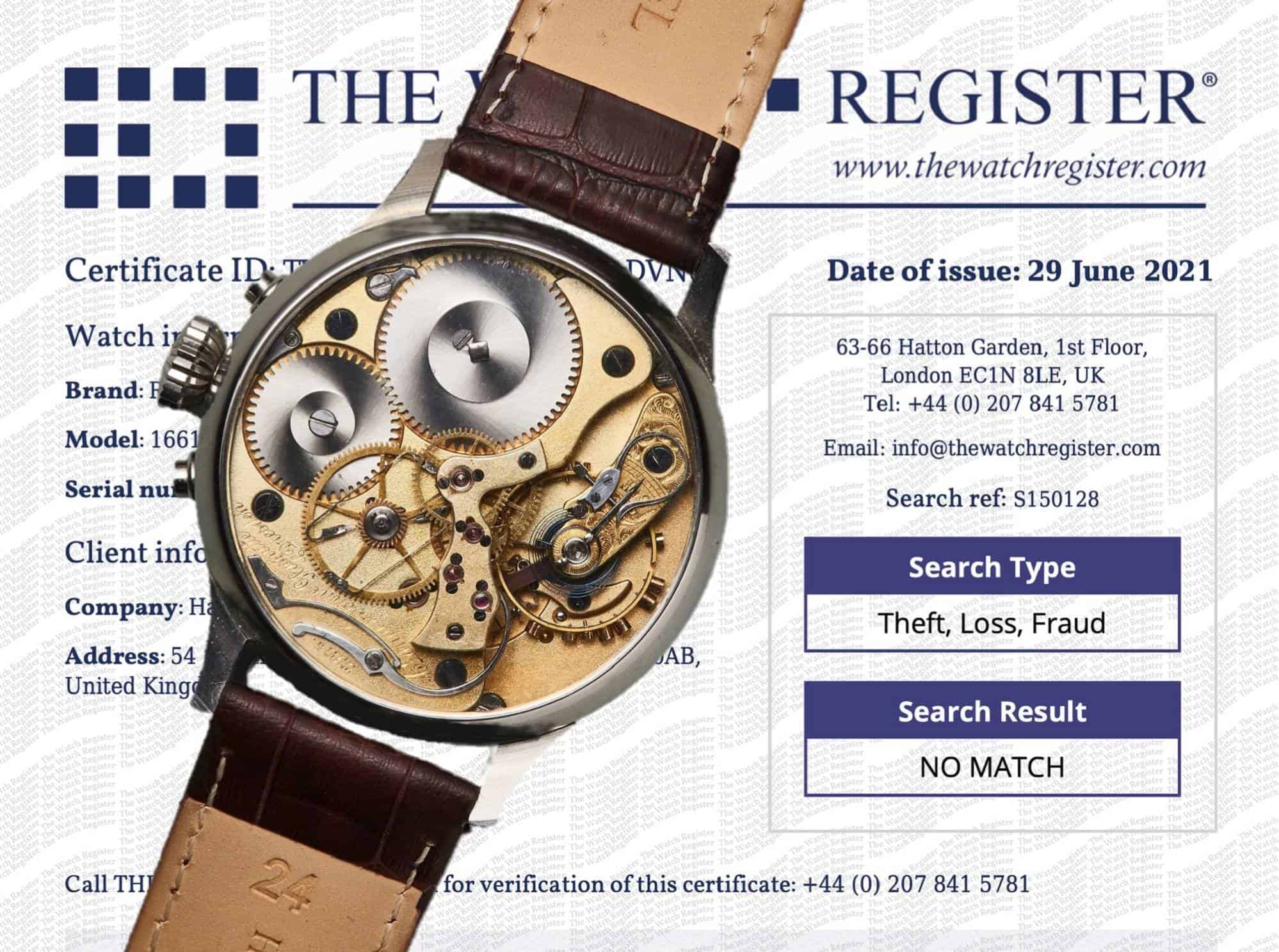 Gestohlene Uhr bei The Watch Register