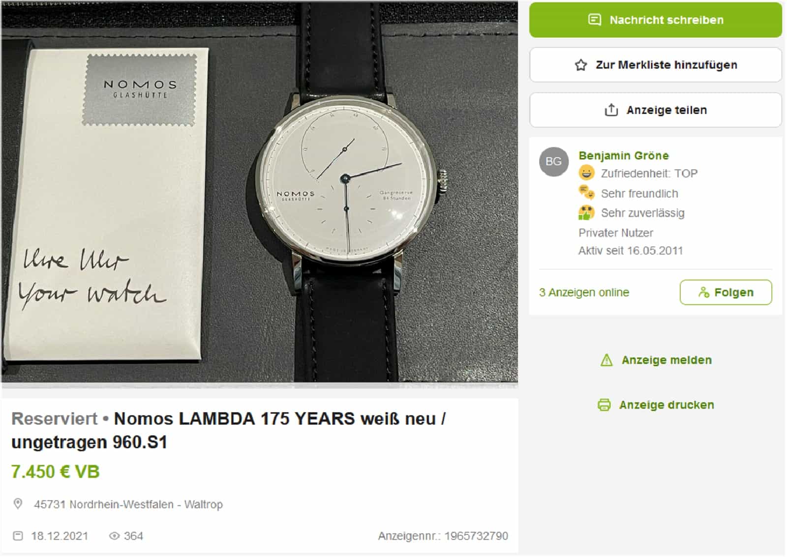 Nomos Lambda 175 Jahre eBay Kleinanzeigen