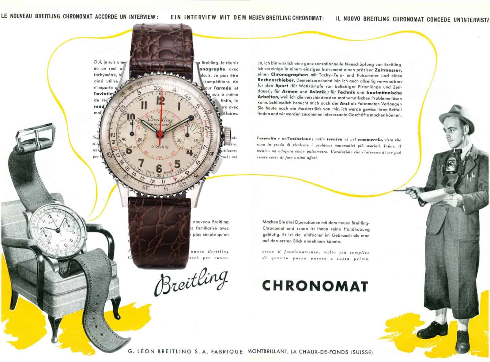 Vintage Breitling Chronomat auf einer Anzeig von 1941