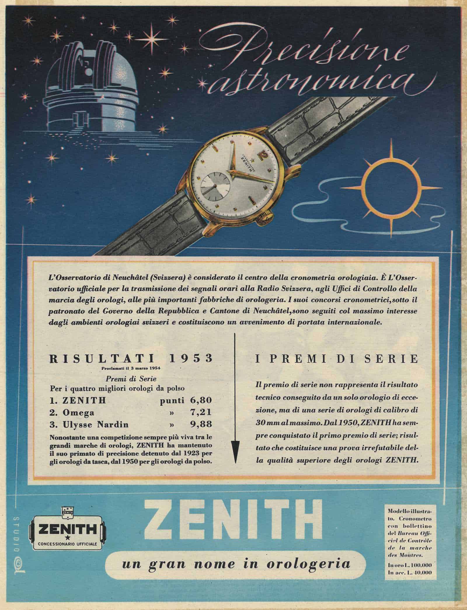 Zenith Kaliber 135-O Anzeige mit dem Bild des Observatoire Neuchatel