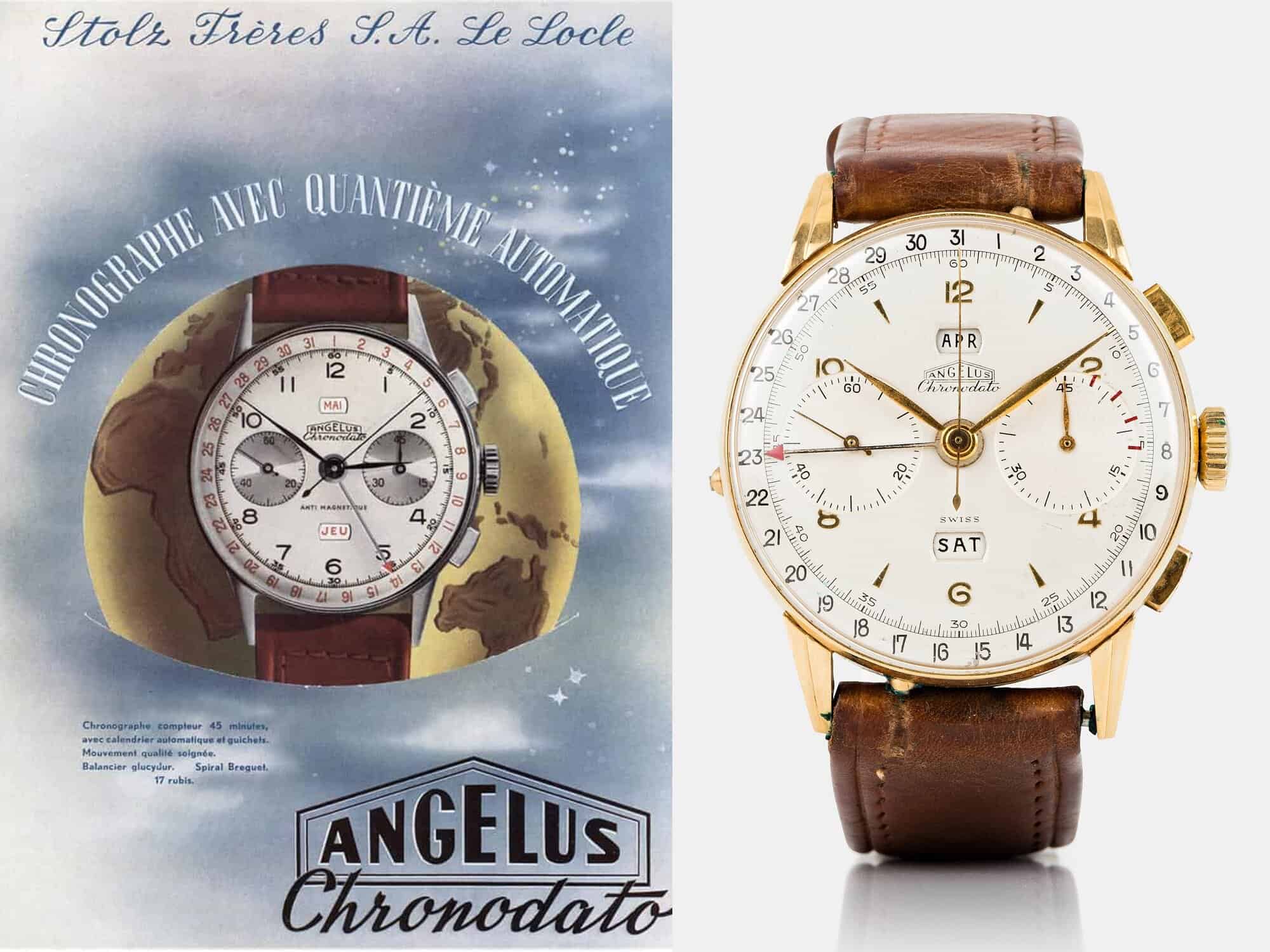 Angelus Chronodato Anzeige und Vintage Chronograph von