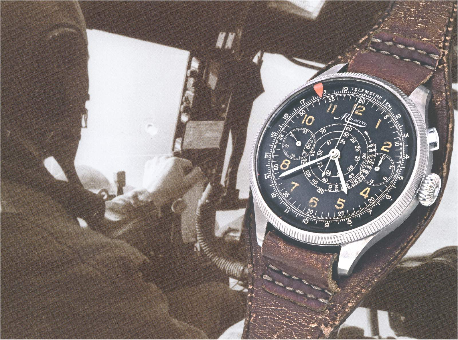 Minerva Red Arrow Fliegerchronograph 1939 Original Armband C Uhrenkosmos