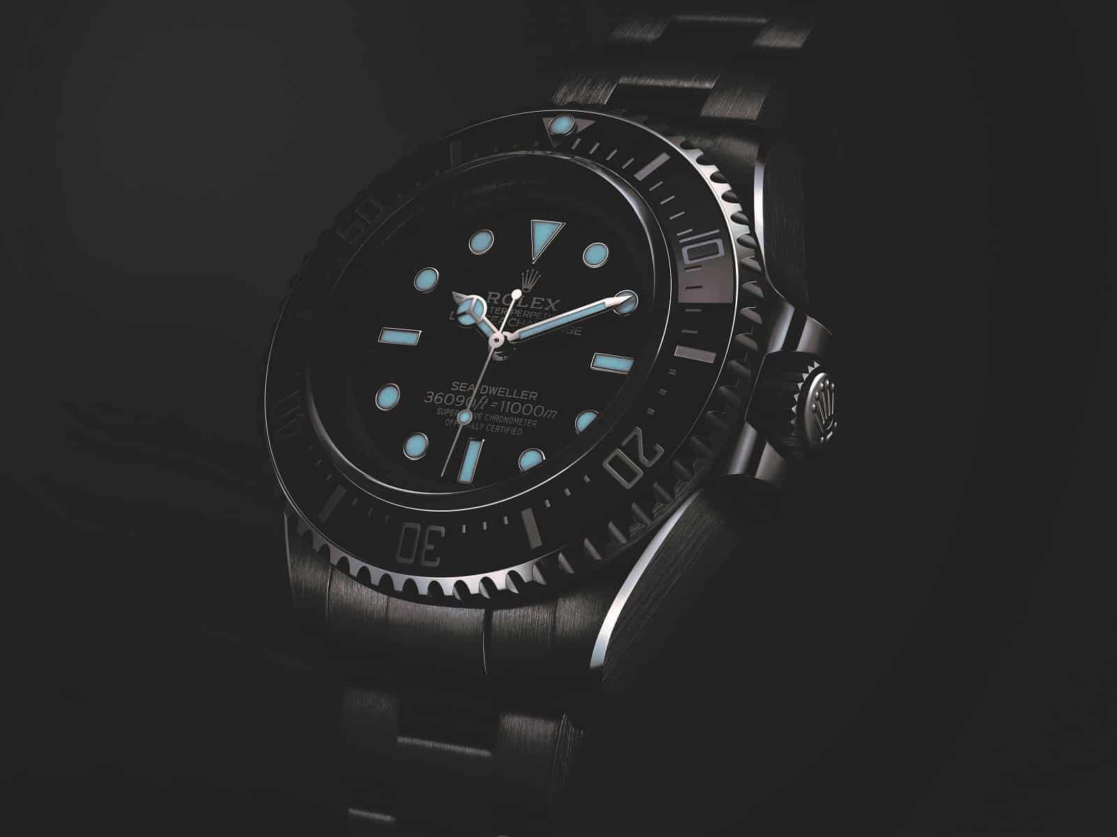 Chromalight Ausstattung von Zeigern und Indexen der Rolex Oyster Perpetual Deepsea