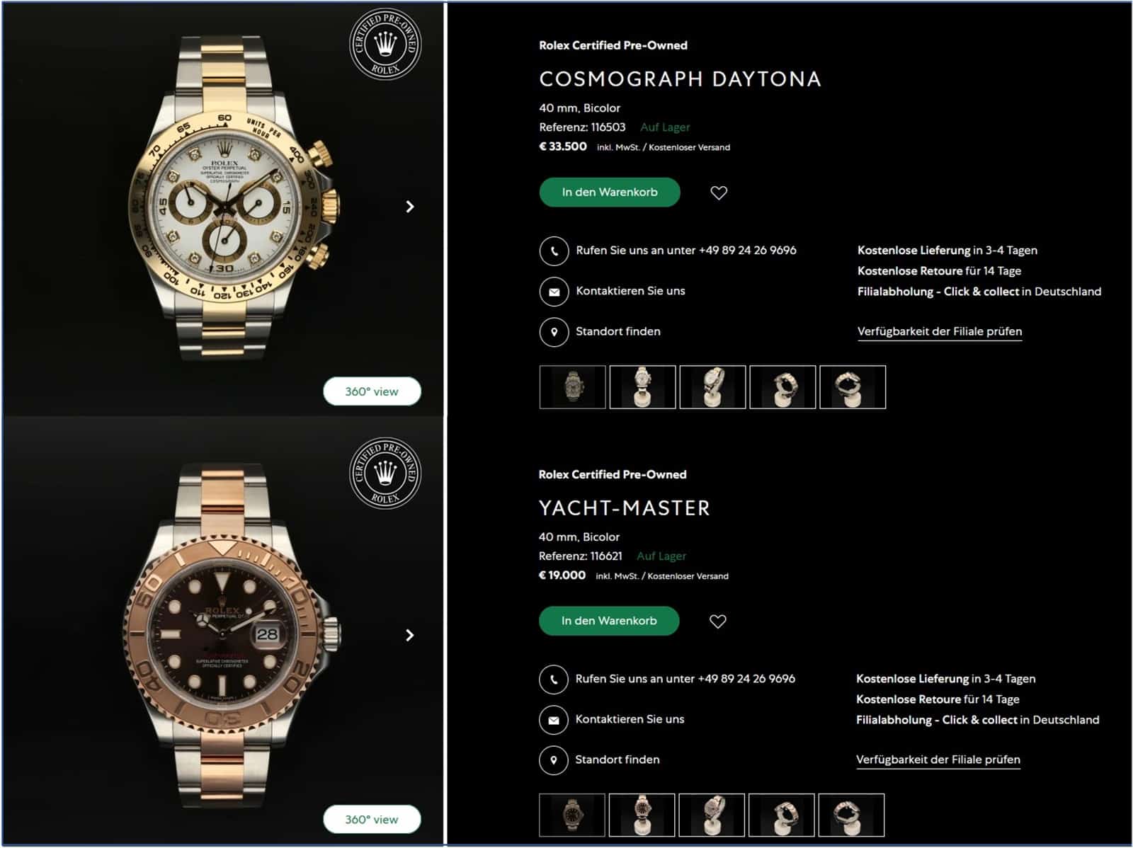 Gebrauchte Rolex Uhren mit offiziellem Bucherer CPO Zertifikat