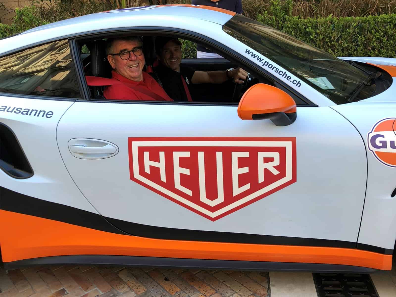 Patrick Dempsey und Gisbert L. Brunner im Porsche Carrera auf dem Weg von Monaco ins französische Mougins