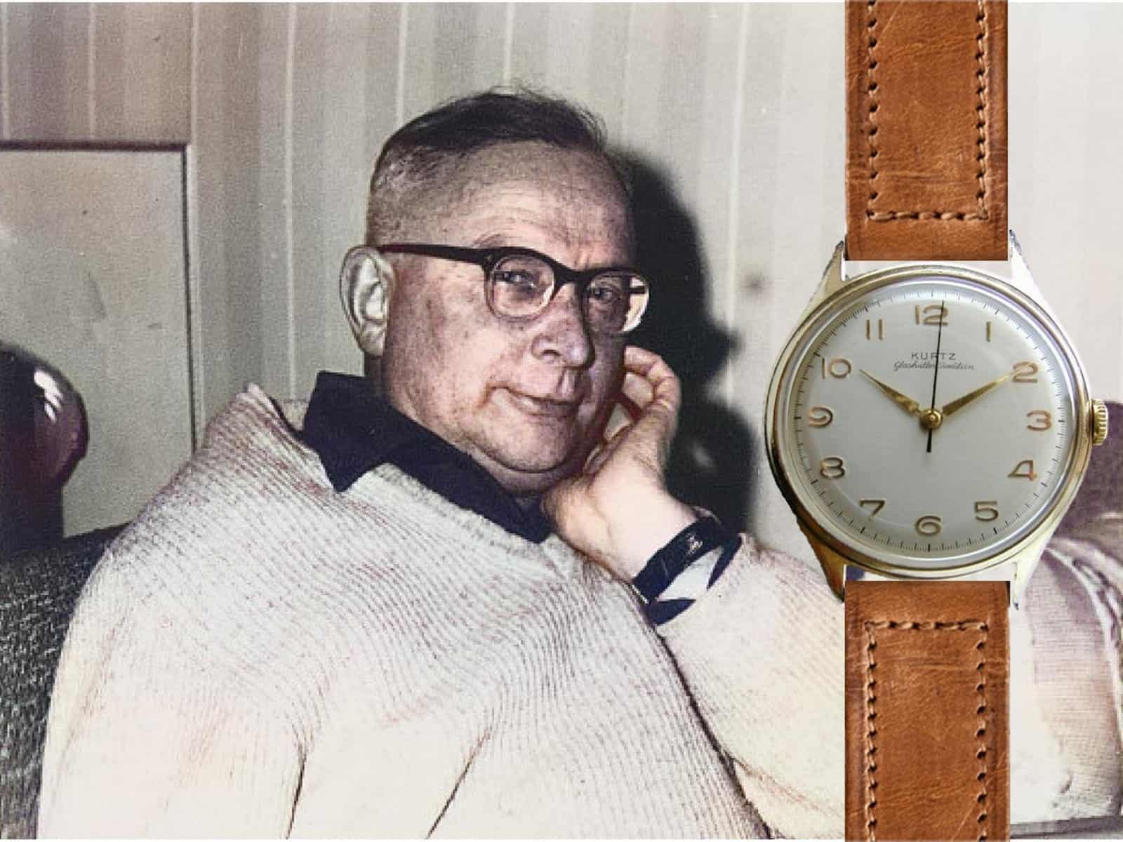 Dr. Ernst Kurtz 1954 und eine Armbanduhr, signiert Kurtz Glashütter Tradition