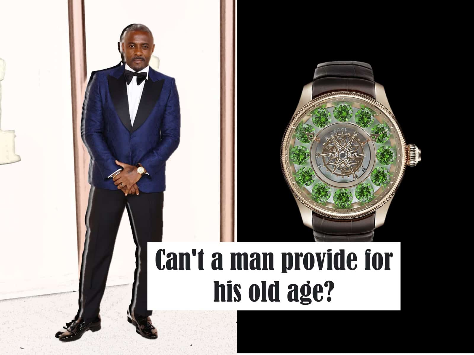 Uhren der Oscar Preisverleihung 2023 mit Filmstar Idris Elba mit Gucci G-Timeless Planetarium Oscar Night 