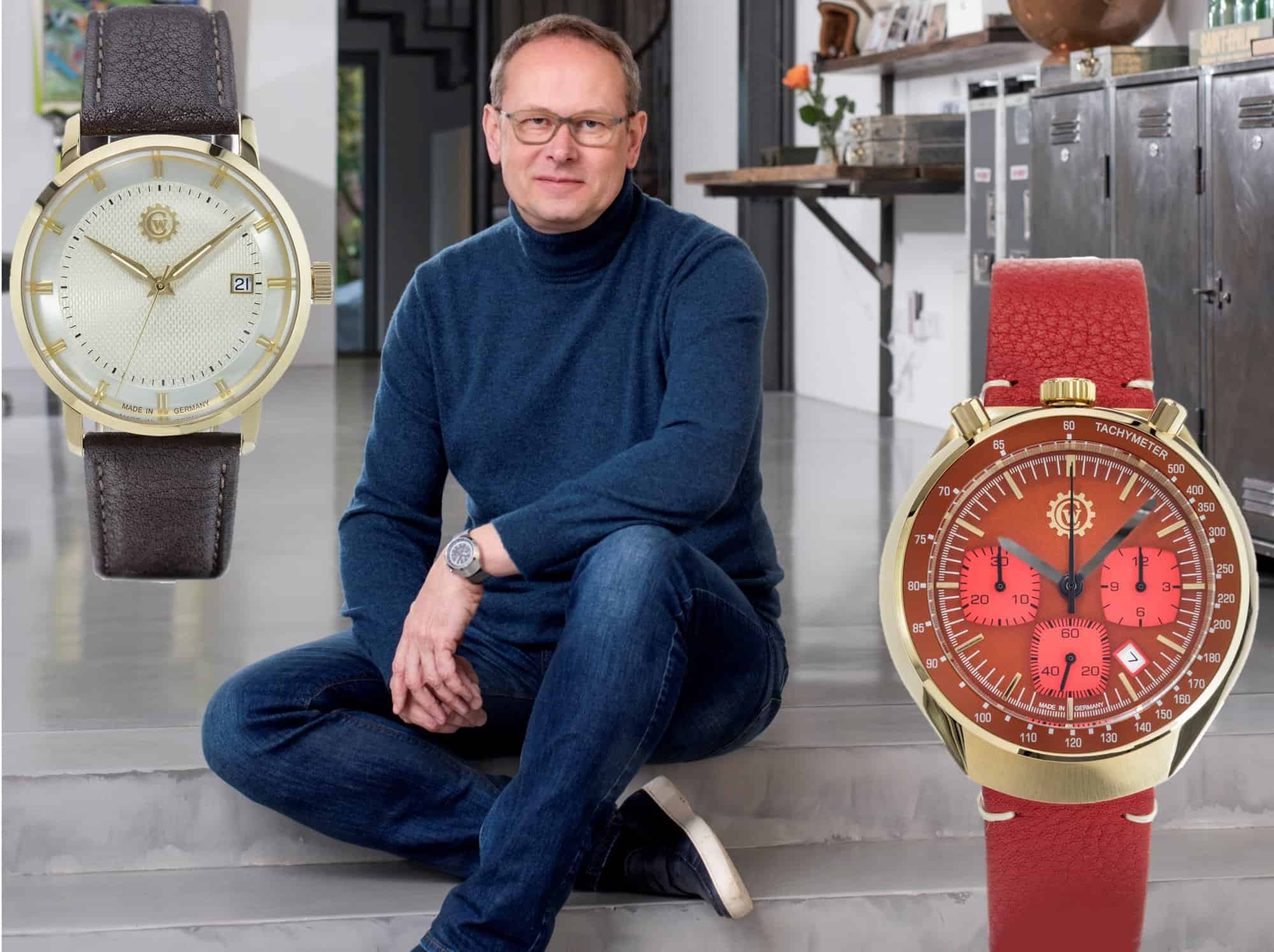 Dirk Motz Geschäftsführer Constantin Weisz mit Dresswatch 1950 und Bullhead Chronograph