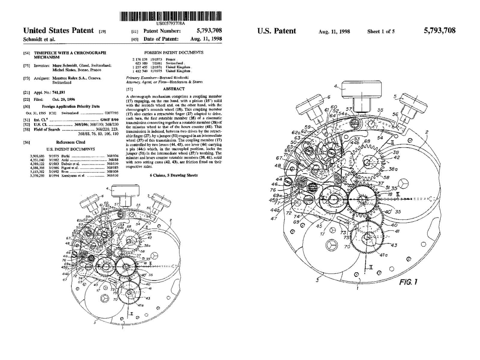 Patentschrift Rolex Kaliber 4130 von 1998