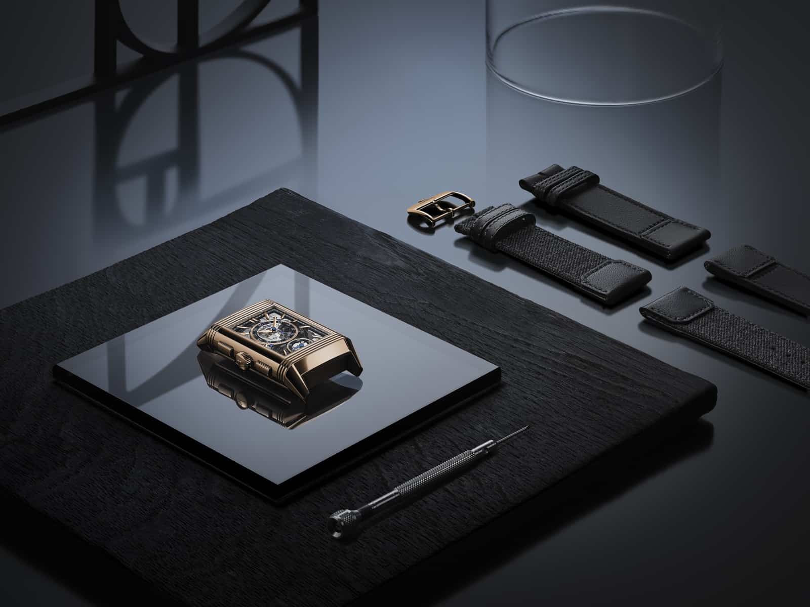 Jaeger-LeCoultre Reverso Tribute Chronograph Rotgold, zwei Armbänder 
