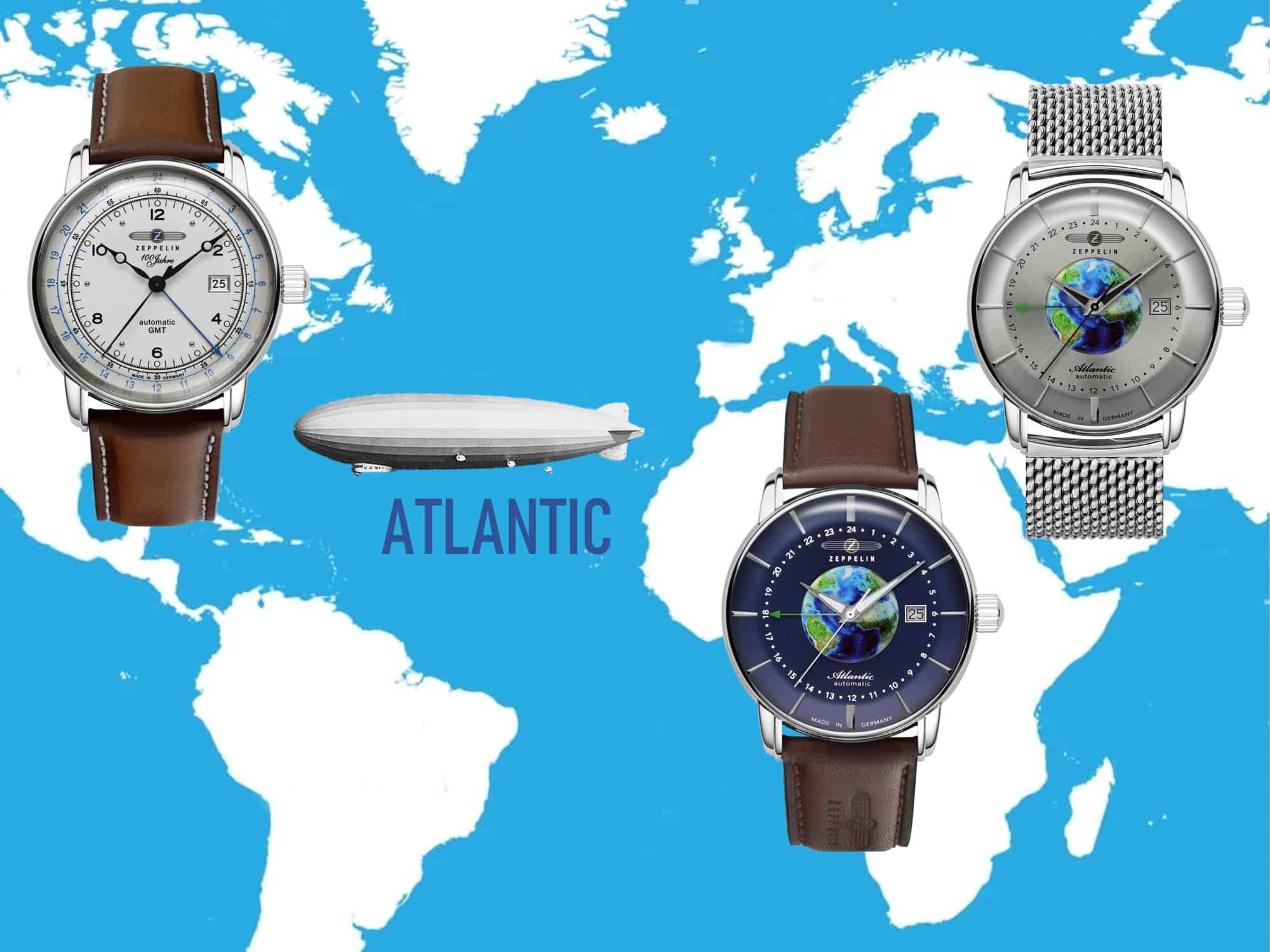 Drei Versionen der Zeppelin Atlantic GMT Automatik Armbanduhr