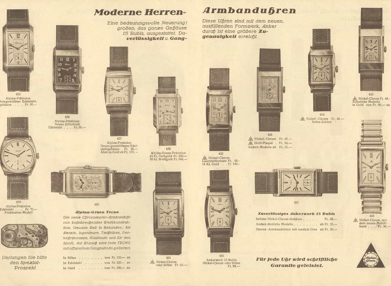 Alpina Armbanduhren aus den 1930-er Jahren