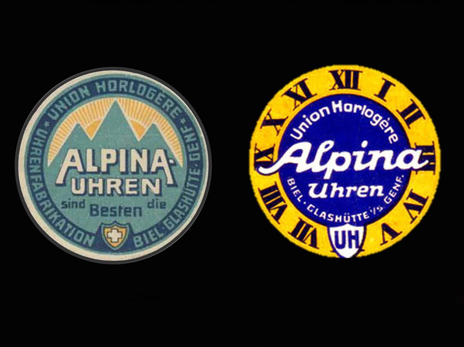 Alte Alpina Logos mit Standort Glashütte in Sachsen