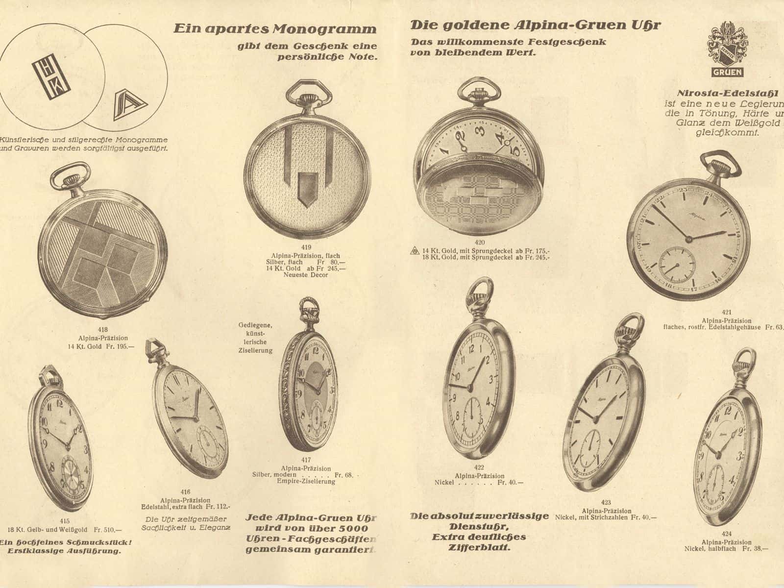 Alpina Taschenuhren 1930-er Jahre