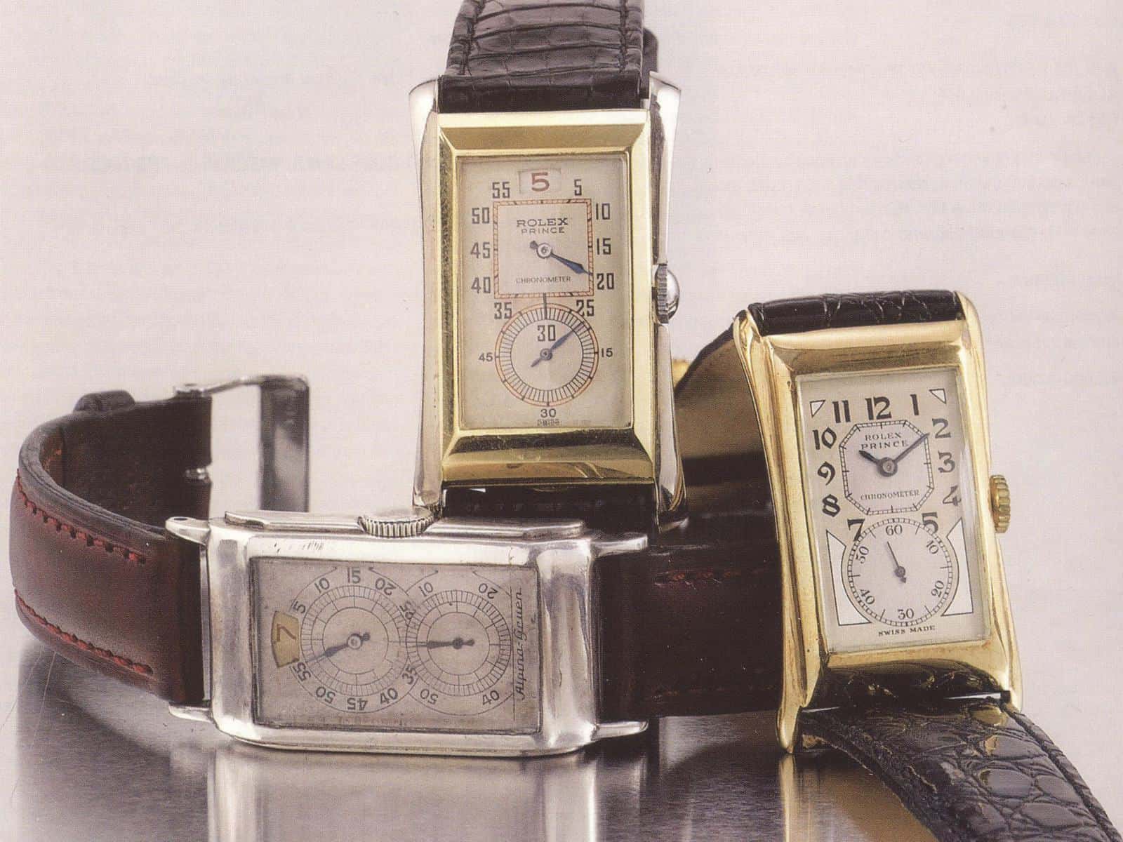 Duo-Dial-Armbanduhren Alpina-Gruen und Rolex Prince