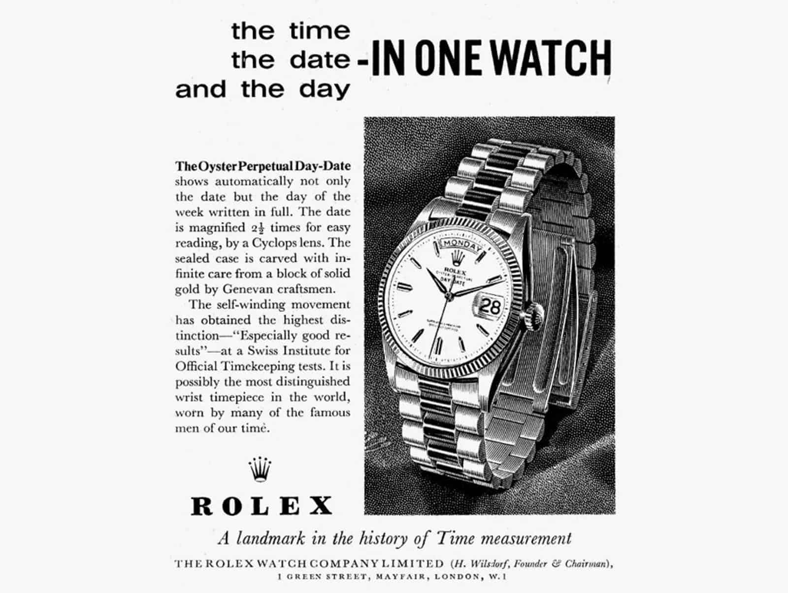 Frühe Rolex Day-Date Anzeige in den USA, ca 1958