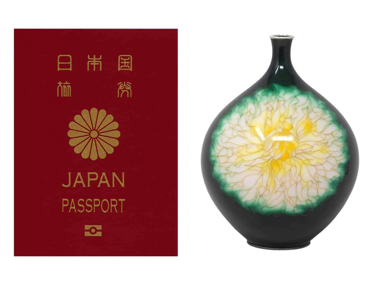 Chrysantheme auf japanischem Pass und japanische Chrysantheme-Vase aus Cloisonné-Emaille 1stdibs.com