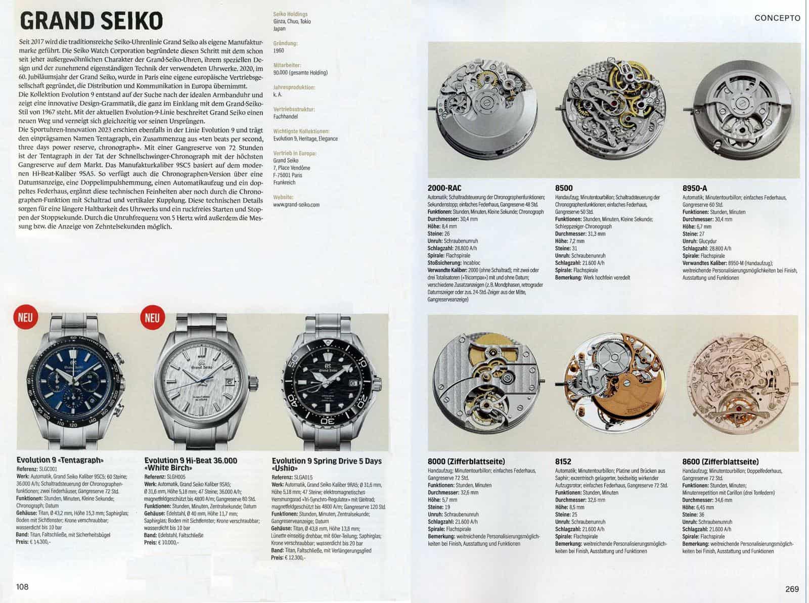 Armbanduhren Katalog 2023/2024 - Seiten Grand Seiko und Concepto