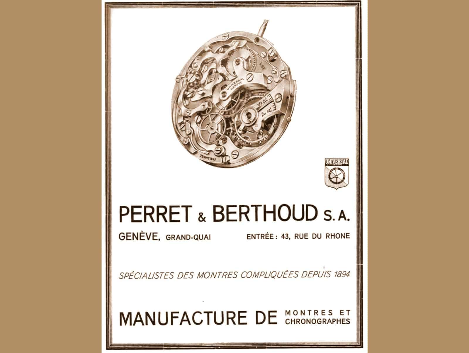 Anzeige Perret & Berthoud Universal 1930-er Jahre