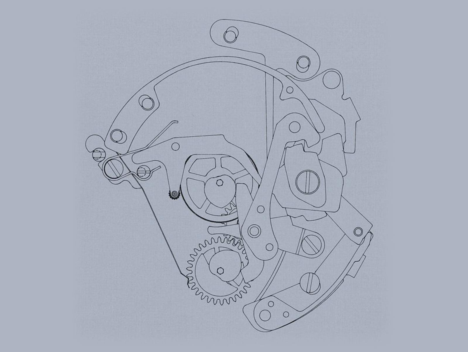 Automatikkaliber Valjoux 7750: das Schaltwerk des Chronographen als Zeichnung