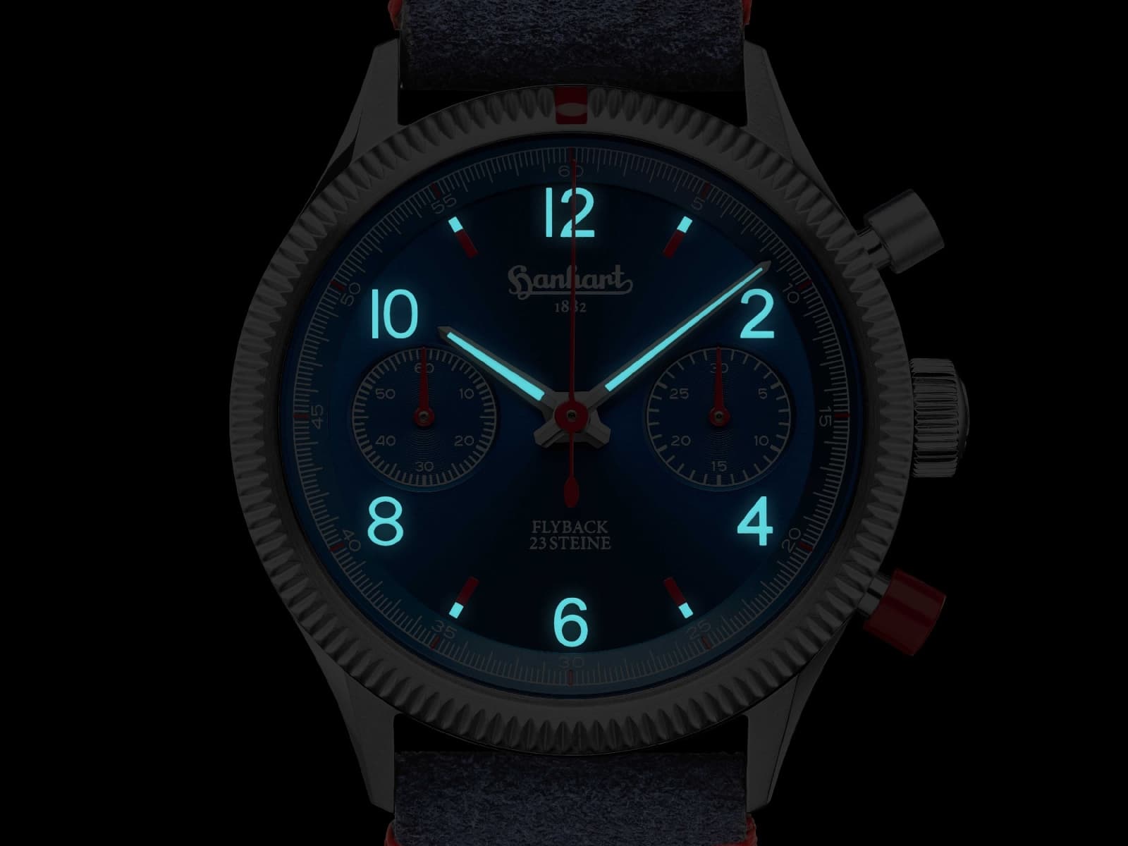 Hanhart Armbandchronograph Red X Blue Leuchtausstattung