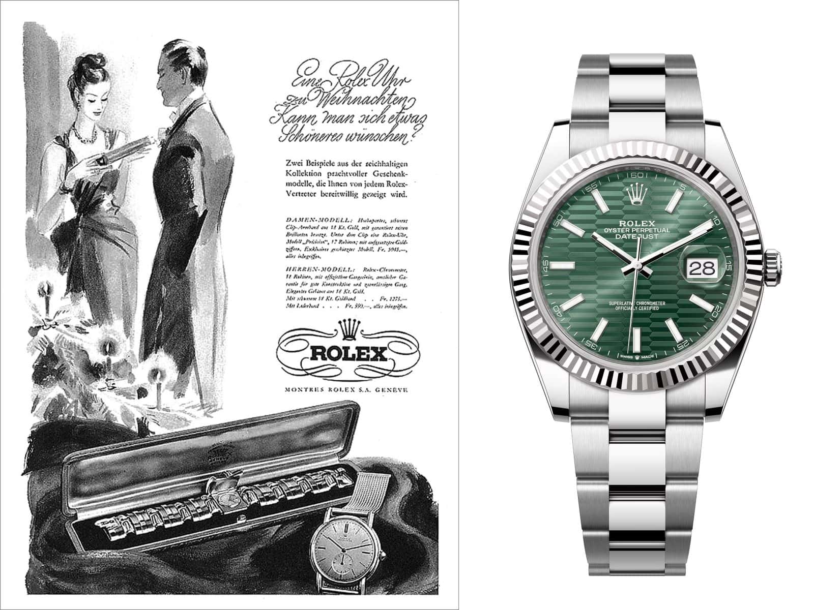Alte Rolex Werbung zu Weihnachten mit moderner Rolex Oyster Datejust