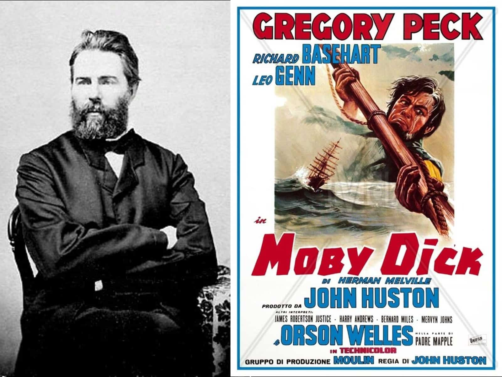 Herman Melville und Filmplakat der Verfilmung mit Gregory Peck