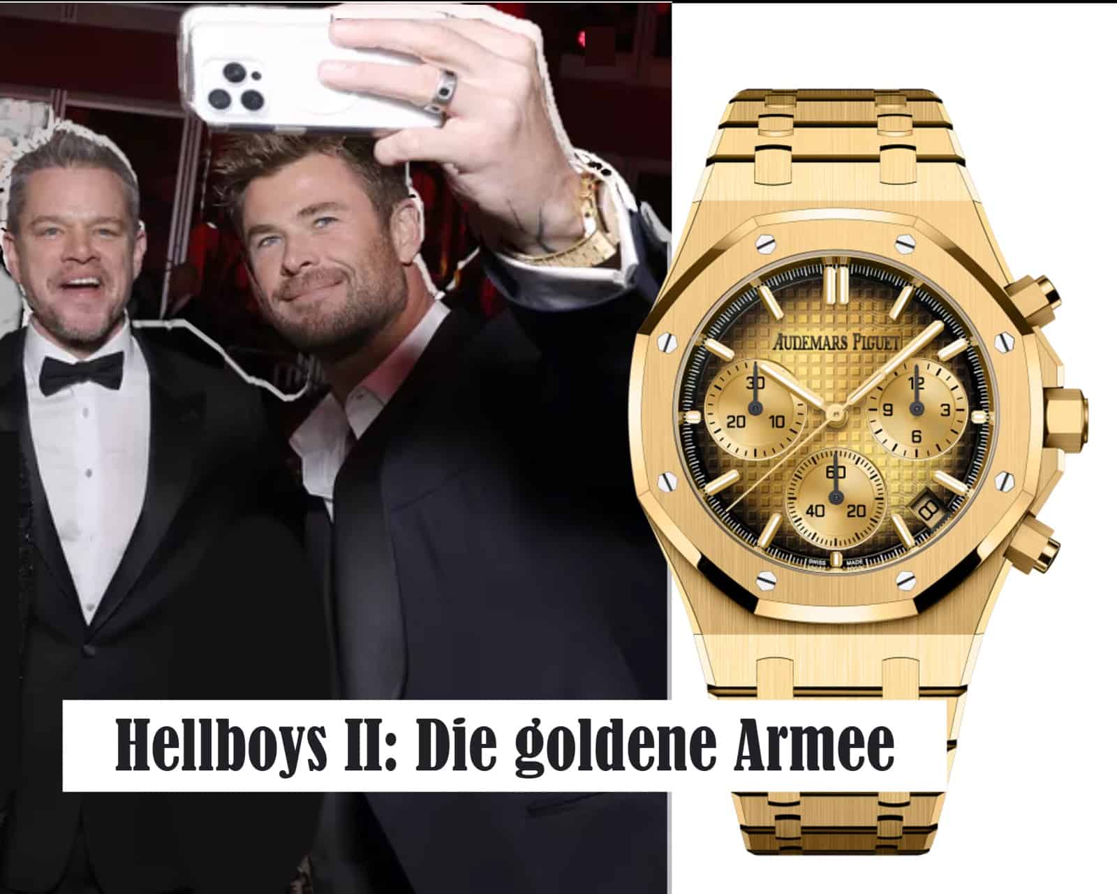 Matt Damon and Chris Hemsworth mit Audemars Piguet Royal Oak Chronograph Automatik mit dunklem Zifferblatt Preis 77.300