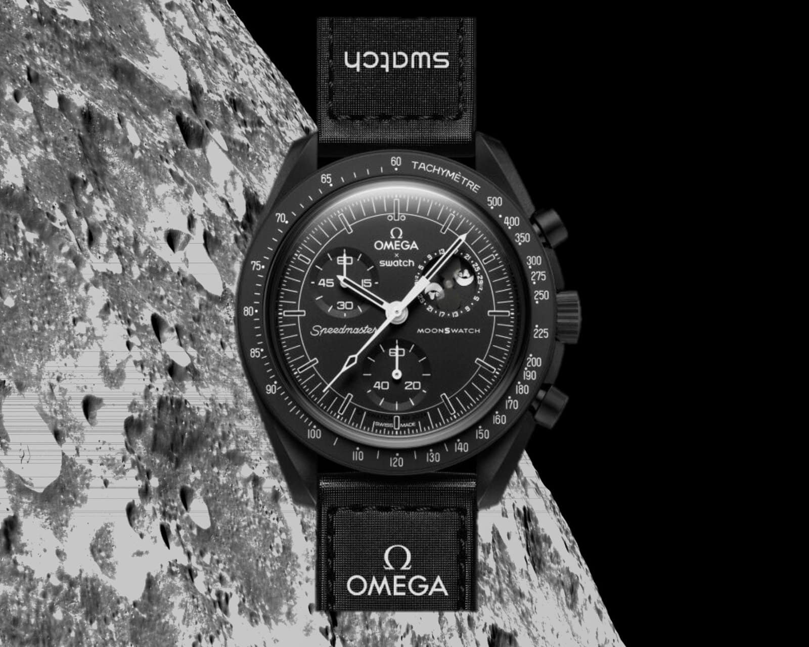 Rückseite des Mondes mit MoonSwatch Mission to the Moonphase
