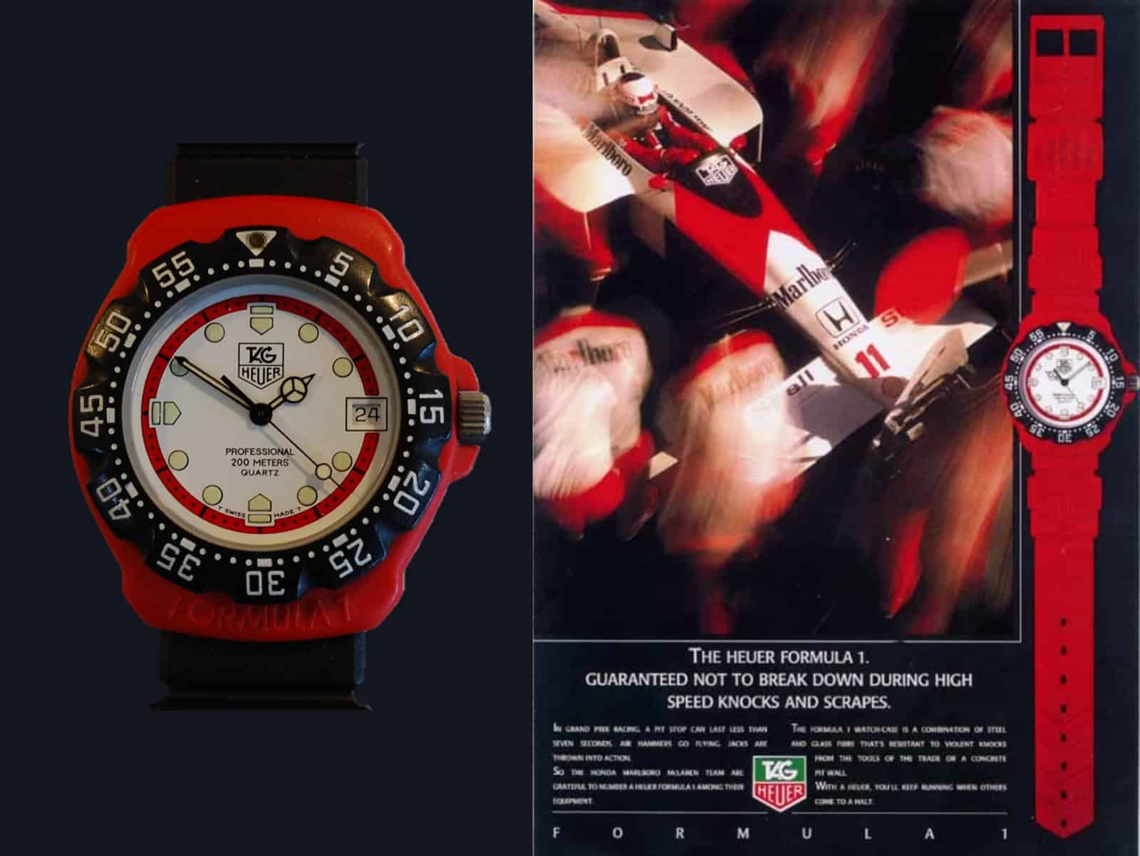 Historische TAG Heuer Formula 1 mit Anzeigenmotiv von 1986
