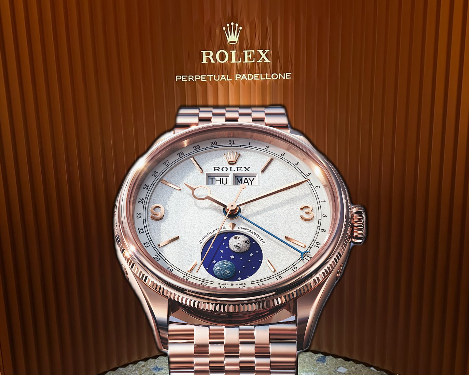 Rolex Padellone in Rosegold bei Präsentation